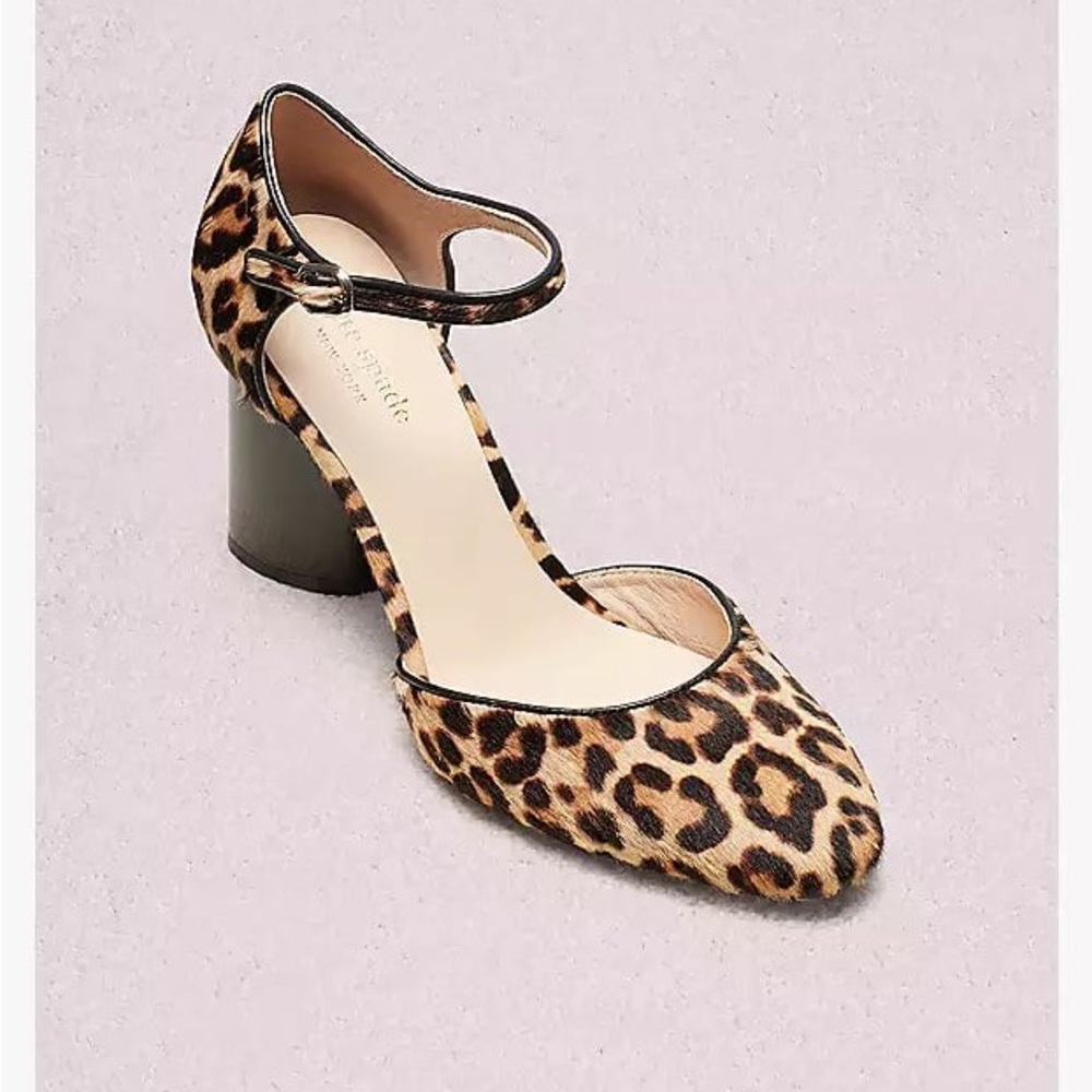 Kate Spade Leopard Print Ankle Strap Block Heel Pumps